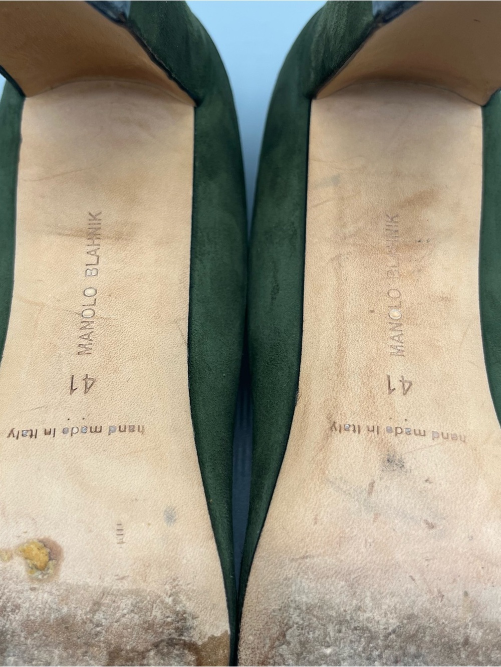 Manolo Blahnik Olive Green Suede Pointed-Toe Pumps Size IT41 US 10 - Picture 12 of 16